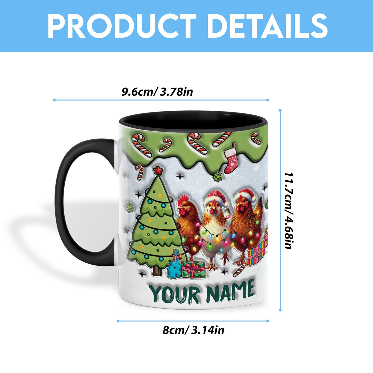 Chicken Christmas Personalized Name Two Tone Mug