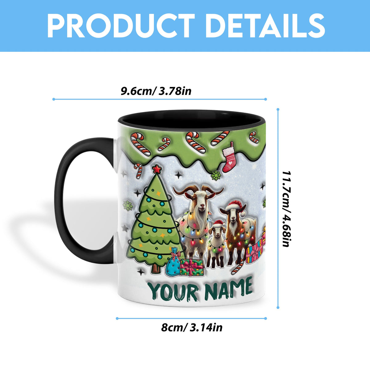 Goat Christmas Personalized Name Two Tone Mug