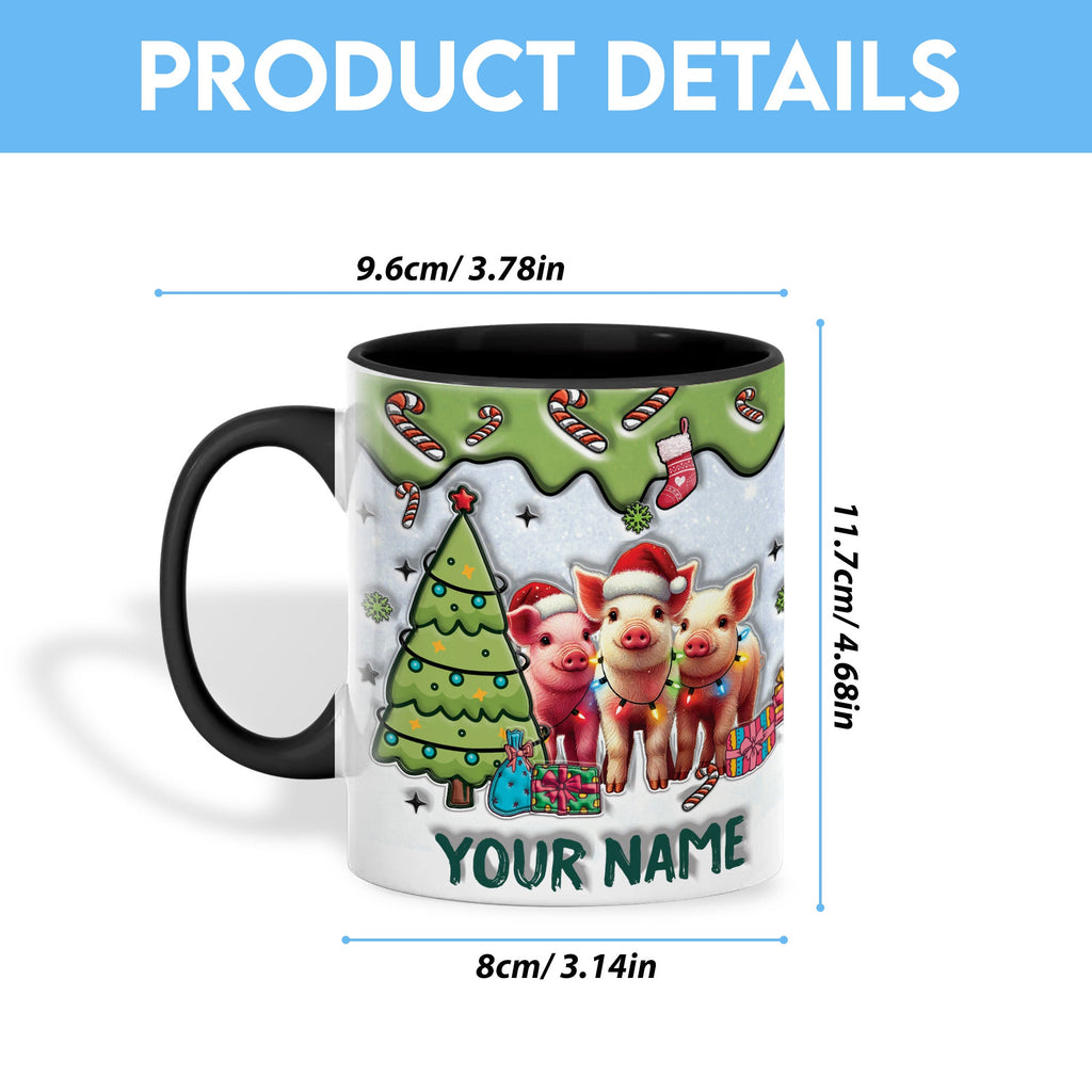 Pig Christmas Personalized Name Two Tone Mug