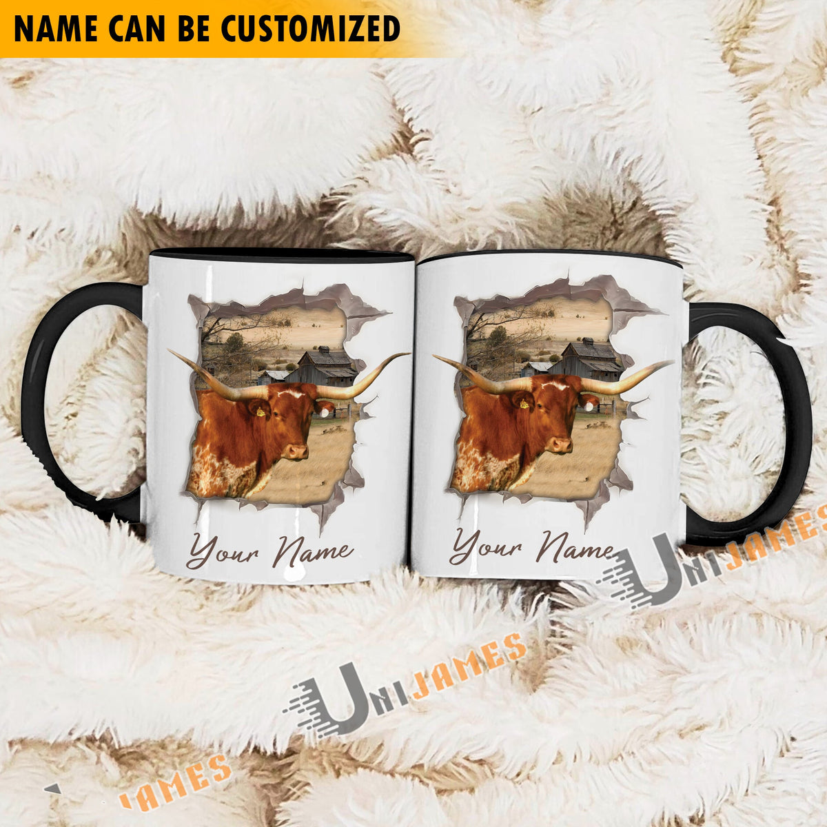 TX Longhorn Funny Personalized Name Two Tone Mug