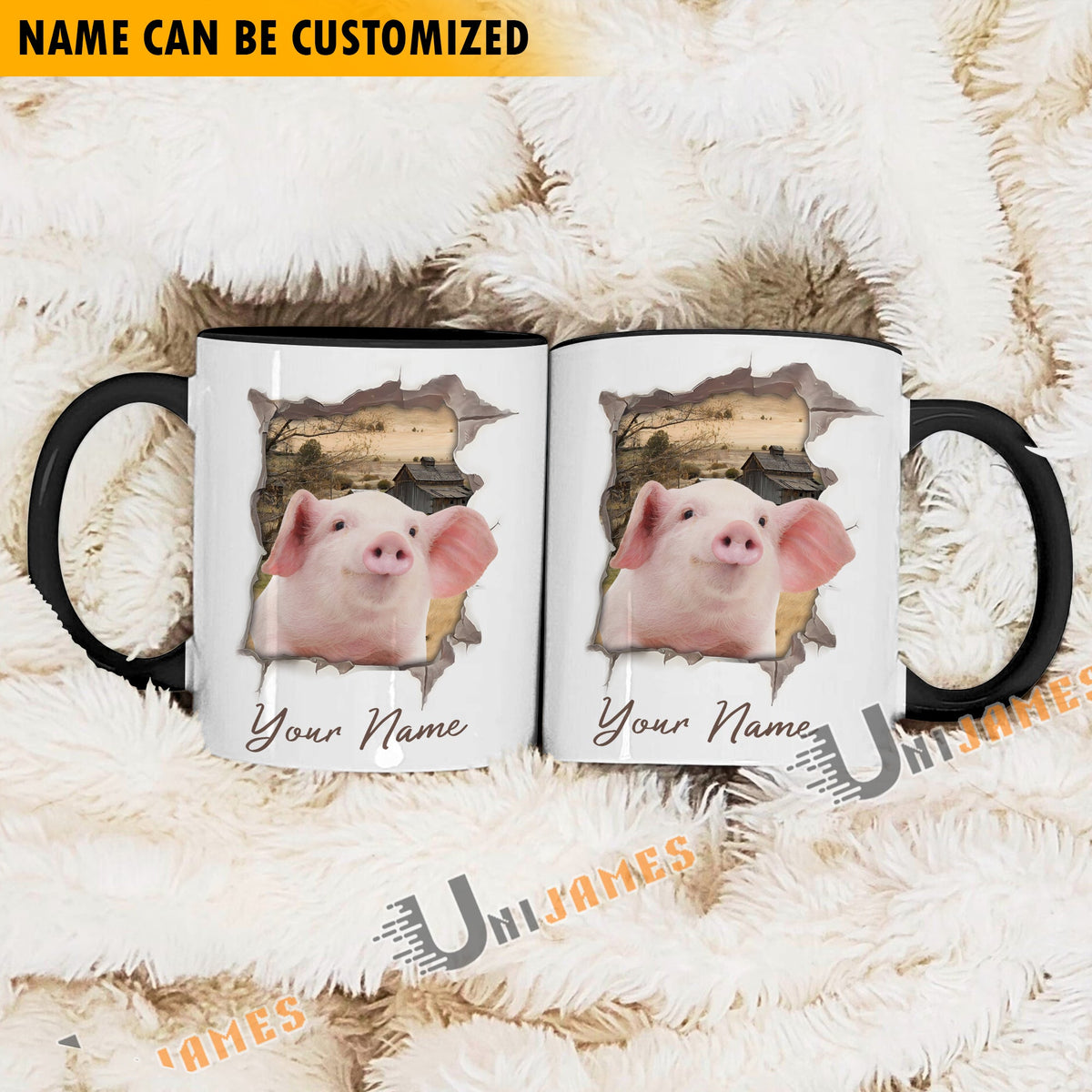 Pig Funny Personalized Name Two Tone Mug