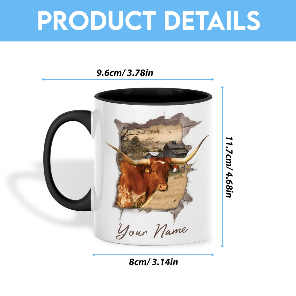 TX Longhorn Funny Personalized Name Two Tone Mug