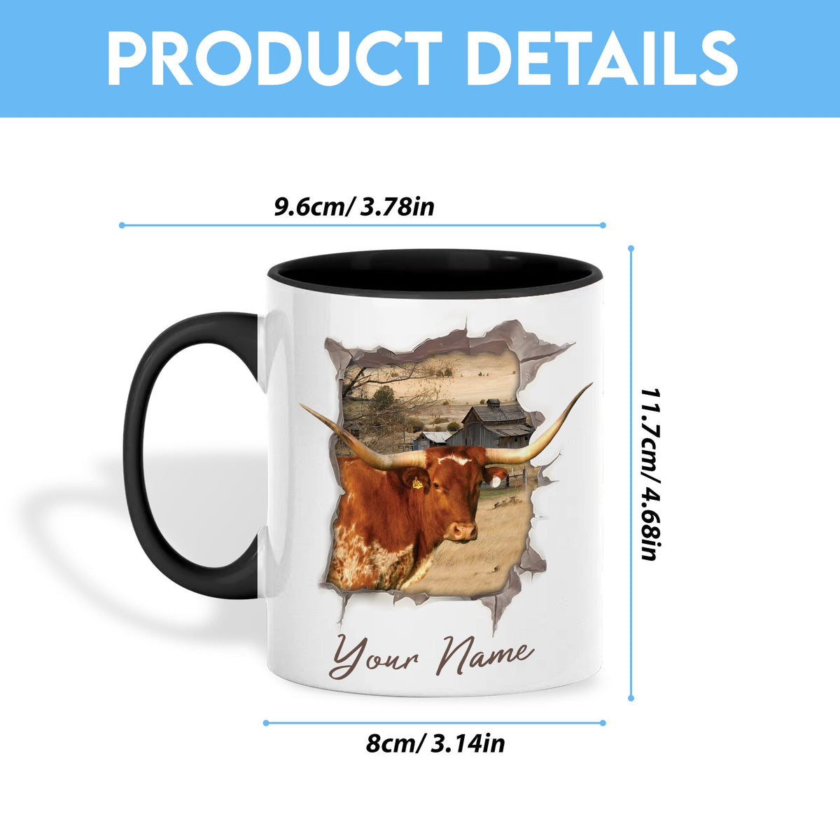 TX Longhorn Funny Personalized Name Two Tone Mug