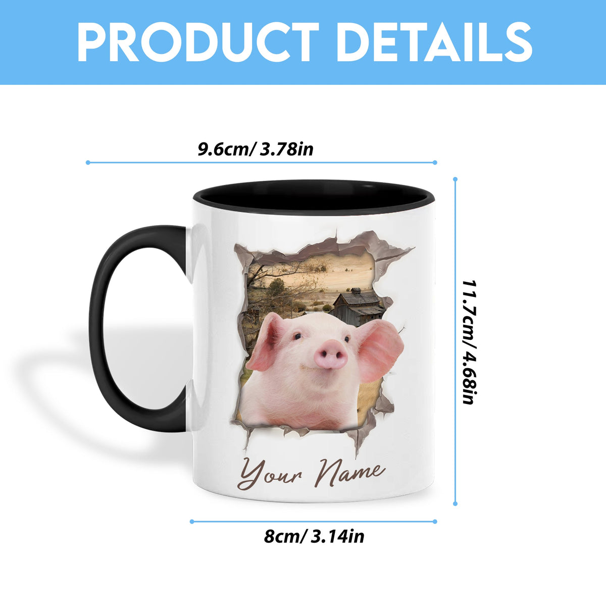 Pig Funny Personalized Name Two Tone Mug