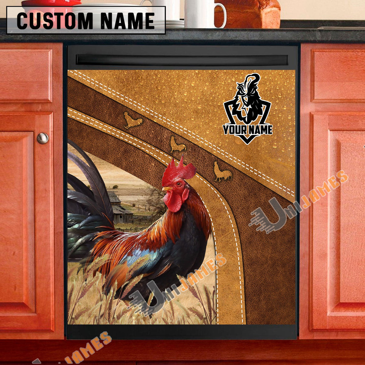 Chicken Brown Custom Name Dishwasher Door Cover