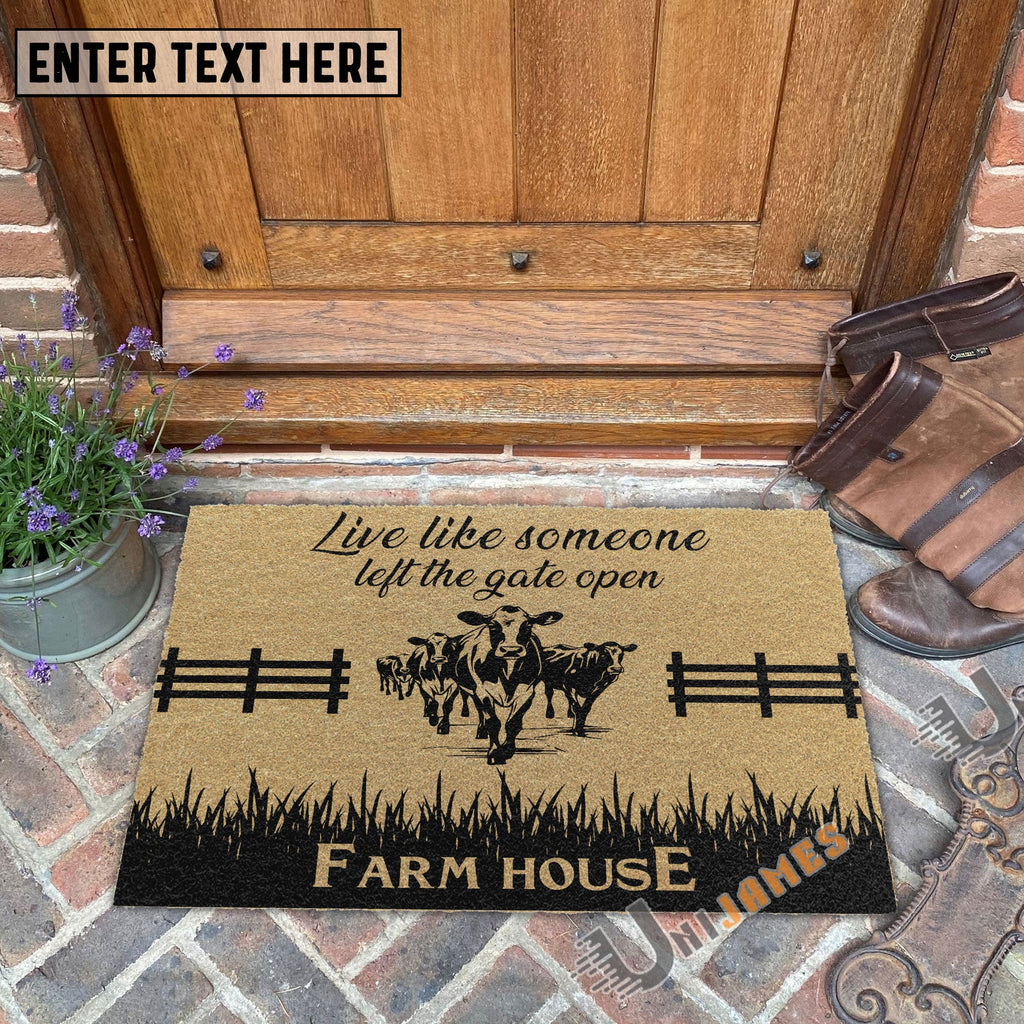 Holstein Custom Farm Name Live Like Someone Left The Gate Open Coir Doormat