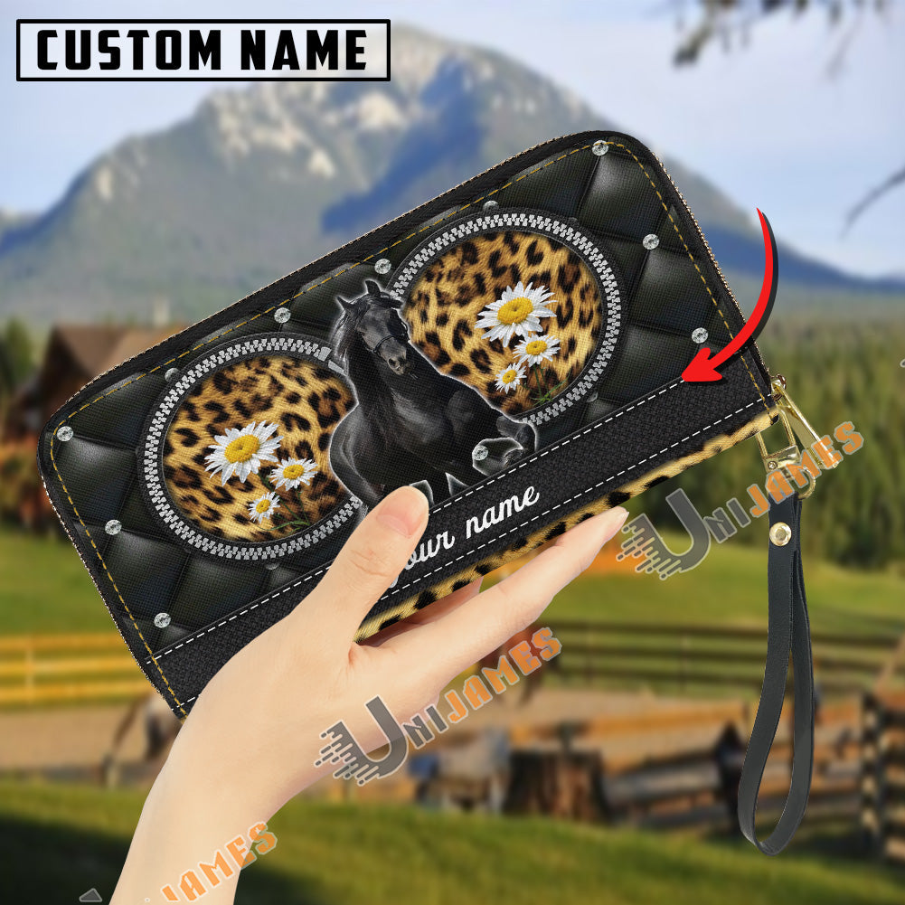 Friesian Leather Heart Pattern Custom Name 3D Leather Clutch