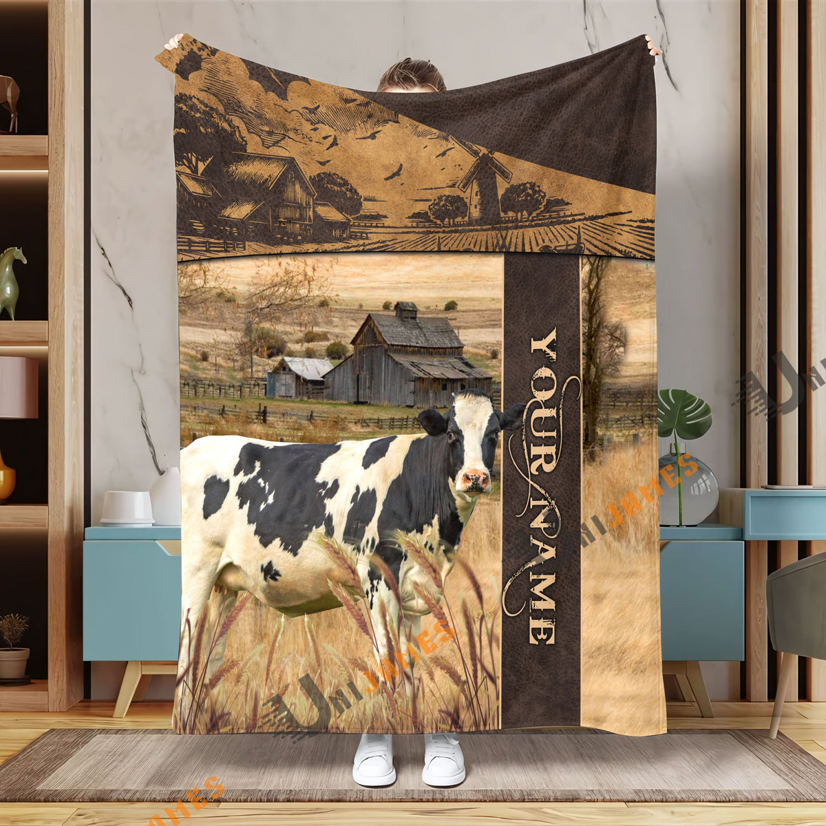 Personalized Name Holstein Peaceful Farm 3D Blanket