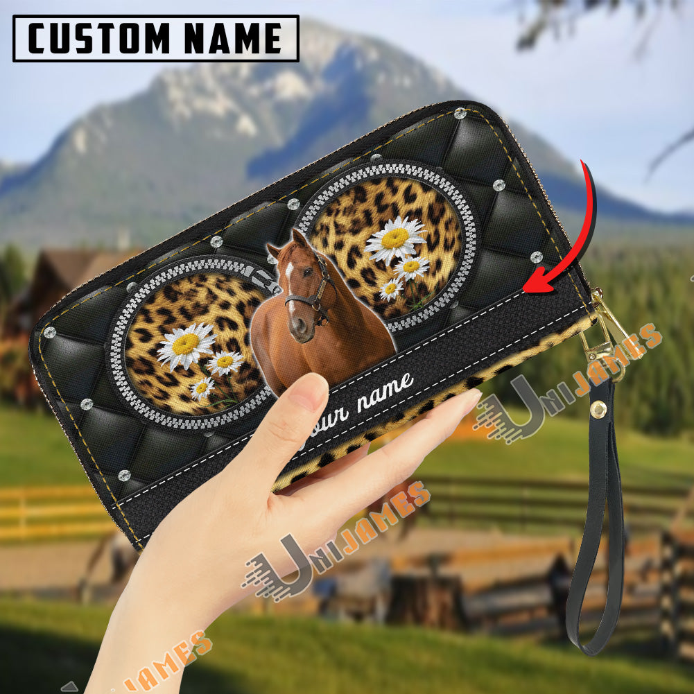 Thoroughbred Leather Heart Pattern Custom Name 3D Leather Clutch