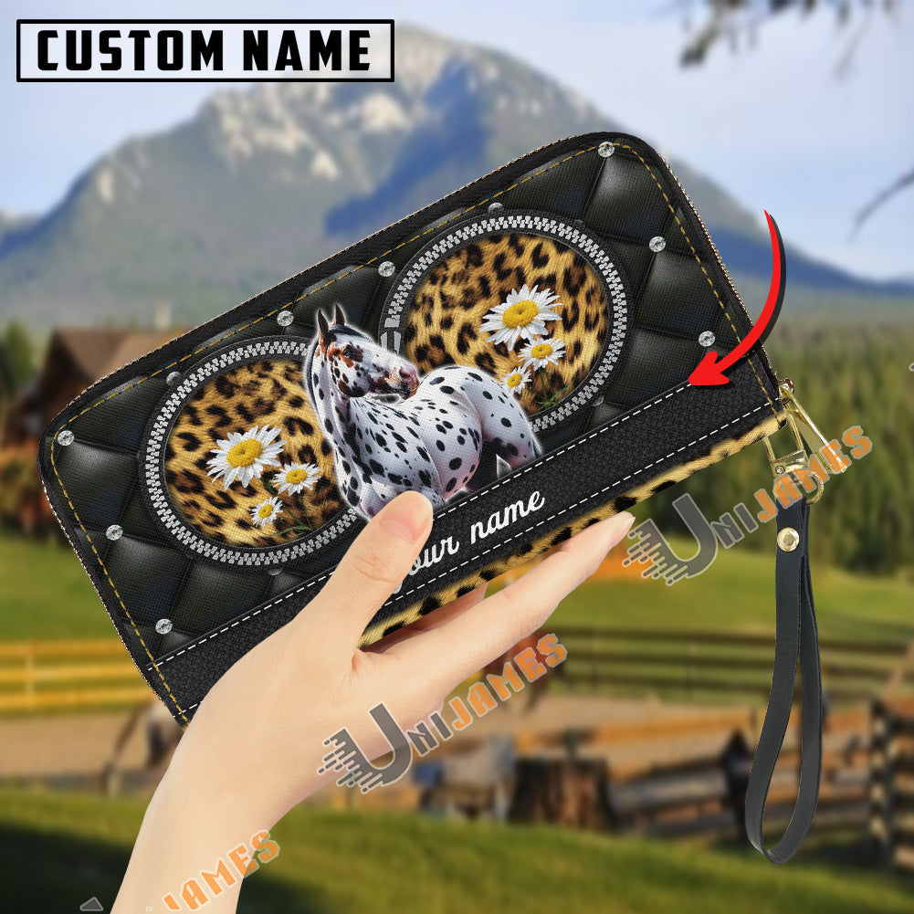 Appaloosa Leather Heart Pattern Custom Name 3D Leather Clutch