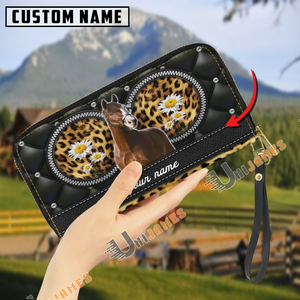 Warmblood Leather Heart Pattern Custom Name 3D Leather Clutch