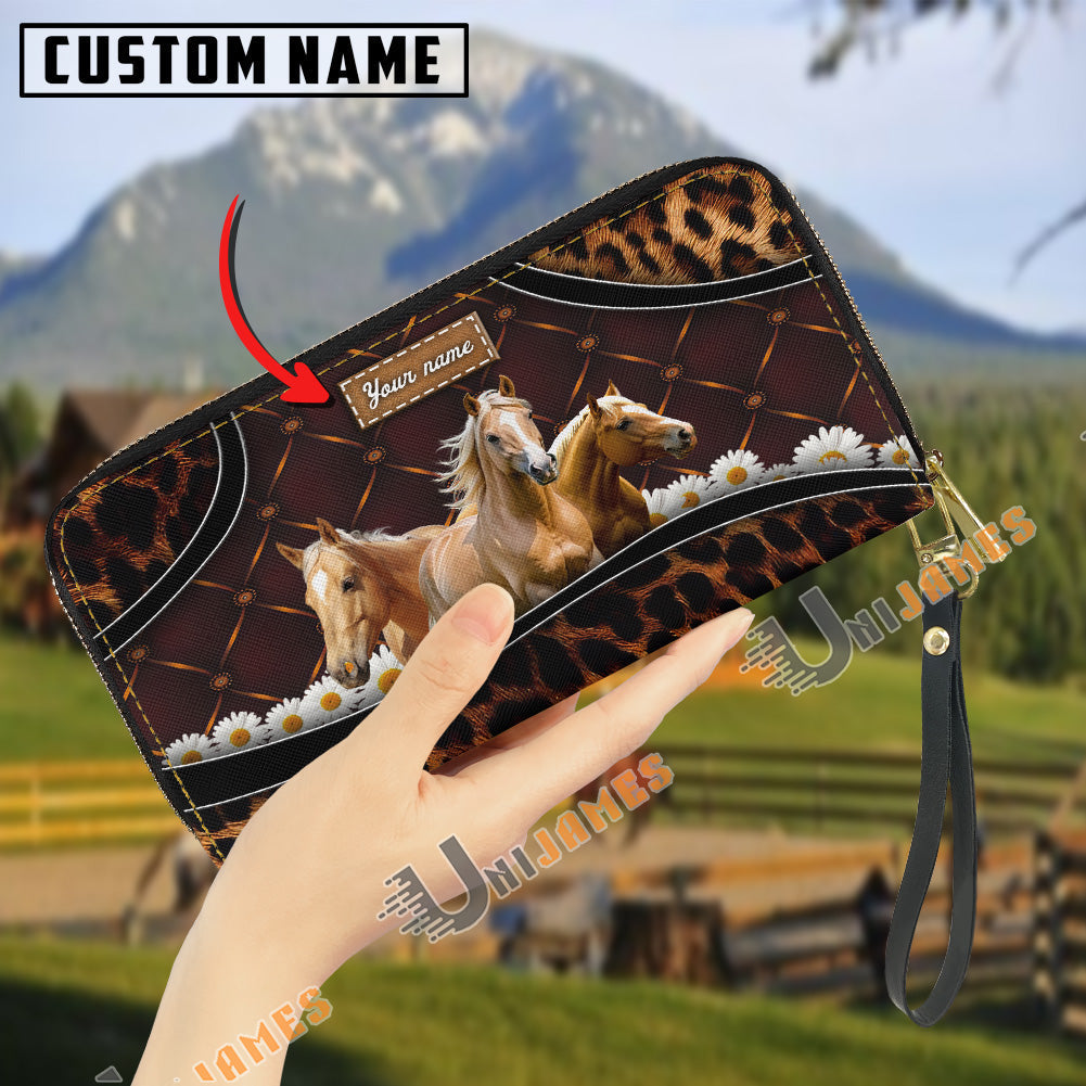 Palomino Happiness Sunflower Custom Name 3D Leather Clutch