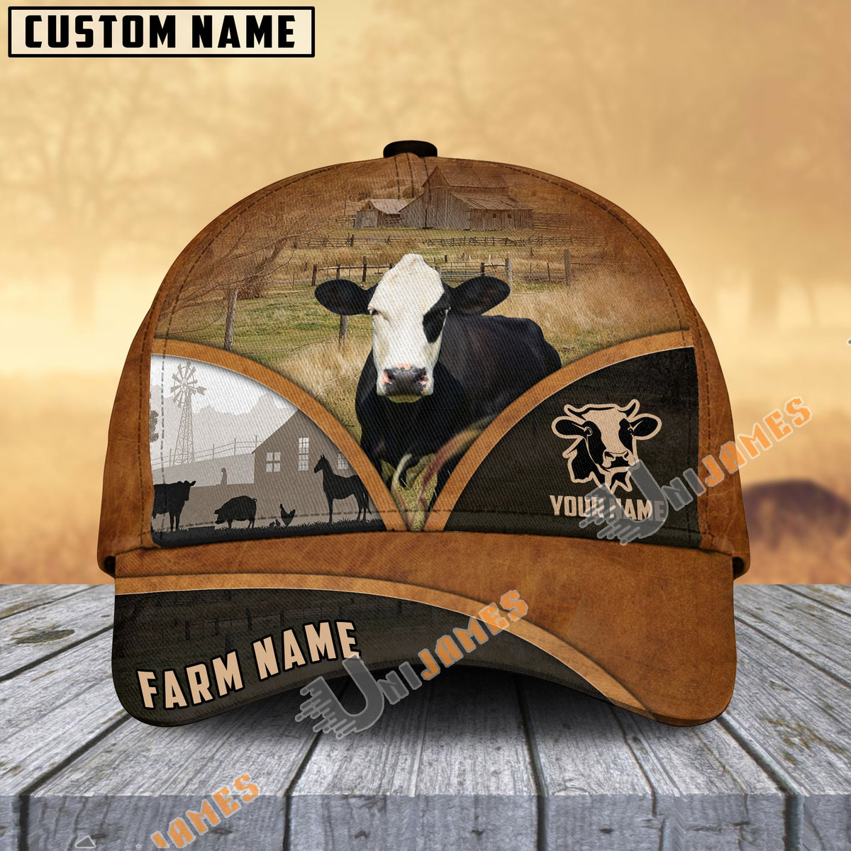 Black Baldy Farm Country Customized Name Brown Leather Pattern Cap