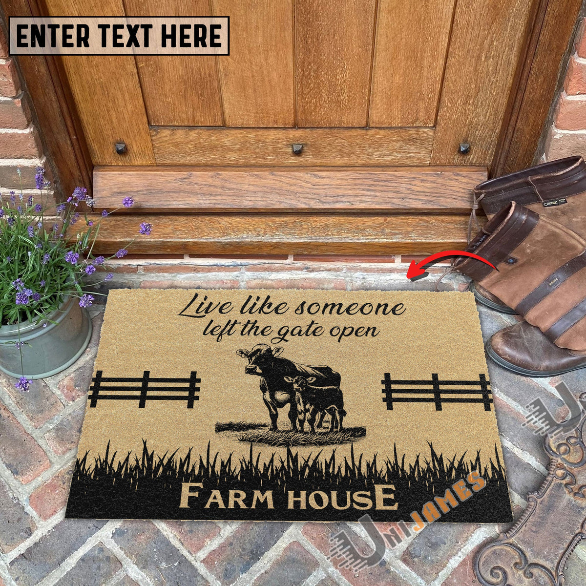 Brown Swiss Custom Farm Name Live Like Someone Left The Gate Open Coir Doormat