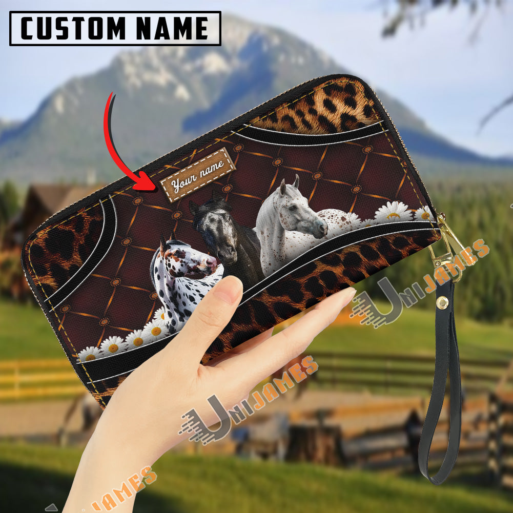 Appaloosa Happiness Sunflower Custom Name 3D Leather Clutch