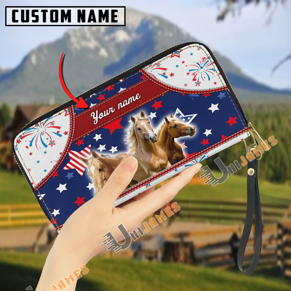 Palomino America Lover Custom Name 3D Leather Clutch