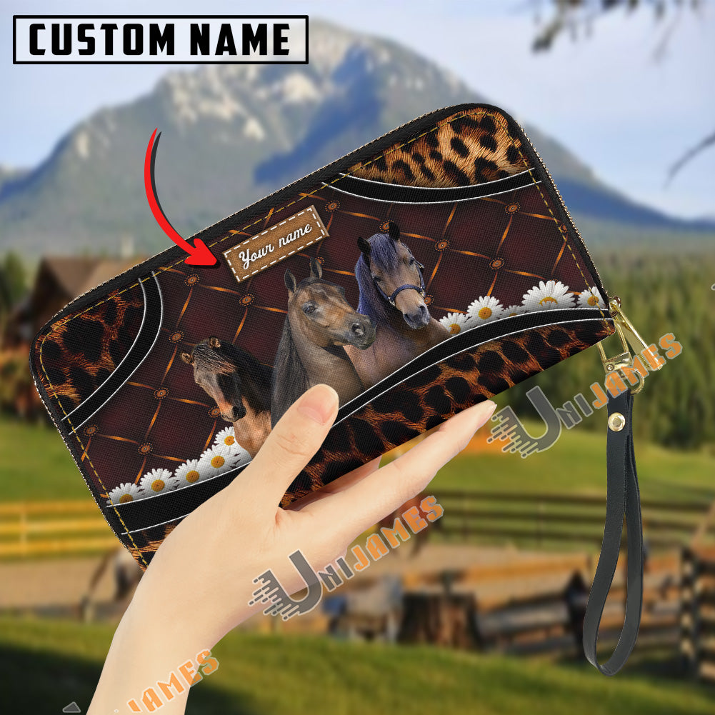 Morgan Happiness Sunflower Custom Name 3D Leather Clutch