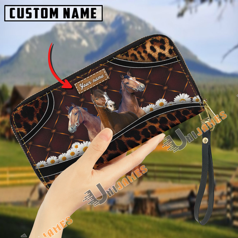 Warmblood Happiness Sunflower Custom Name 3D Leather Clutch