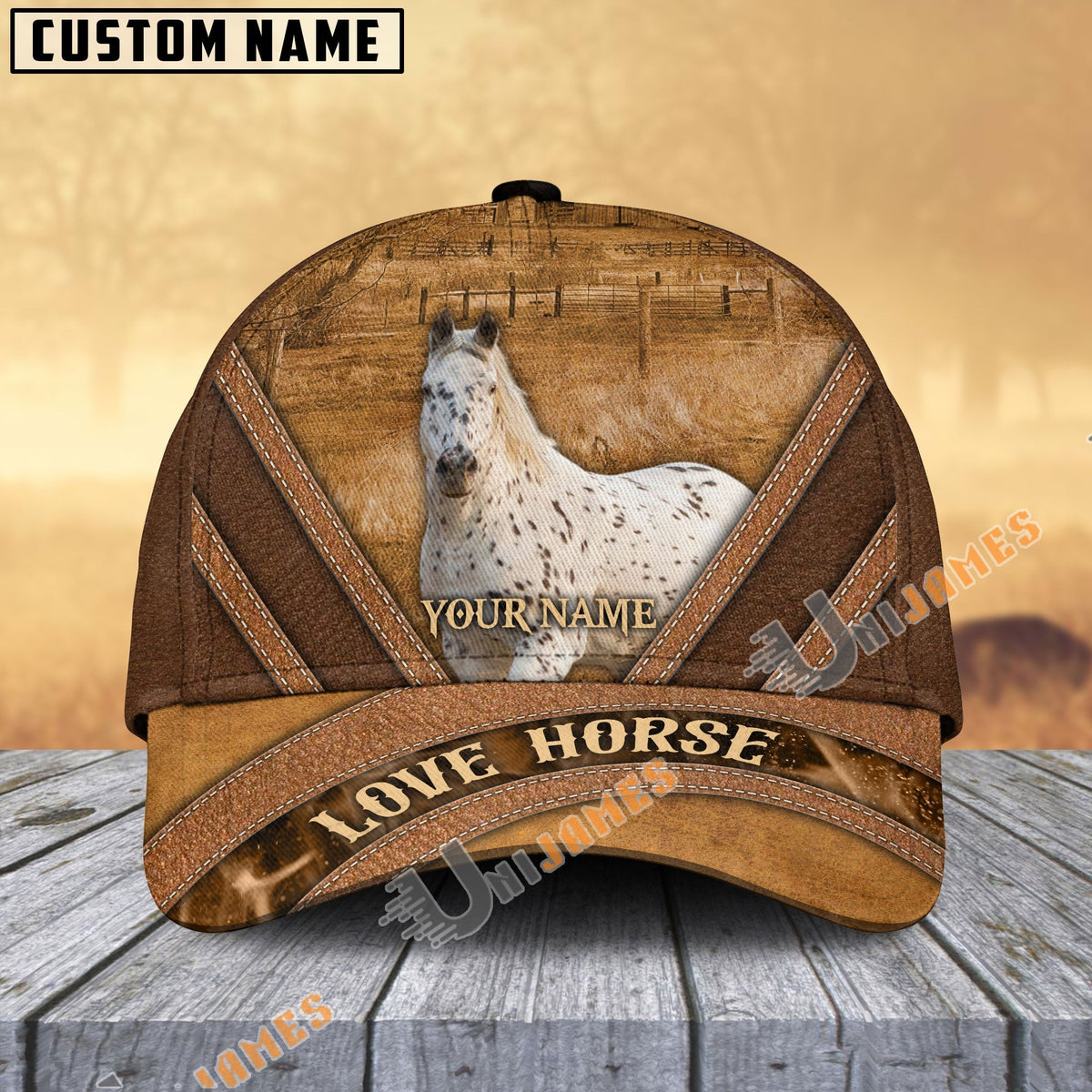 Appaloosa Horse Brown Leather Pattern Personalized Name Cap