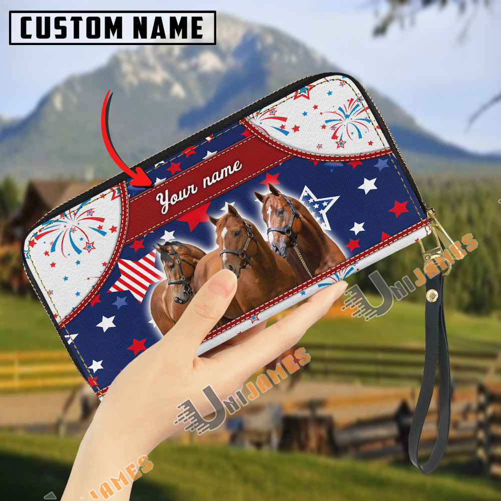 Thoroughbred America Lover Custom Name 3D Leather Clutch
