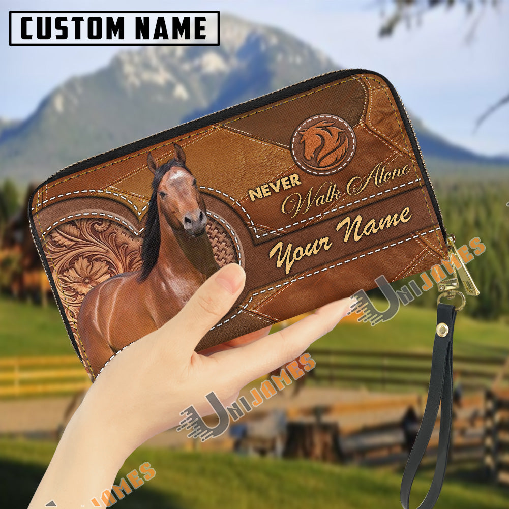 American Quarter Horse Never Walk Alone Custom Name 3D Leather Clutch