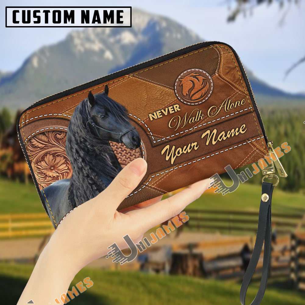 Friesian Never Walk Alone Custom Name 3D Leather Clutch