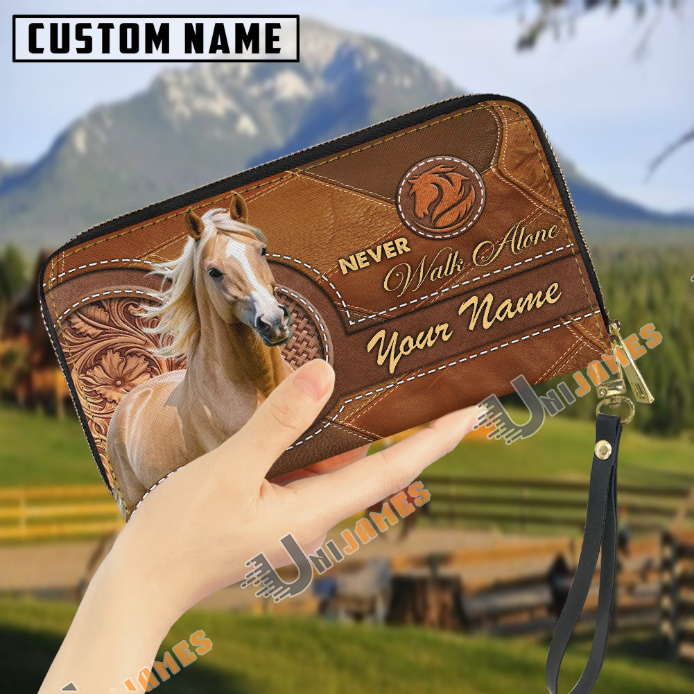 Palomino Never Walk Alone Custom Name 3D Leather Clutch