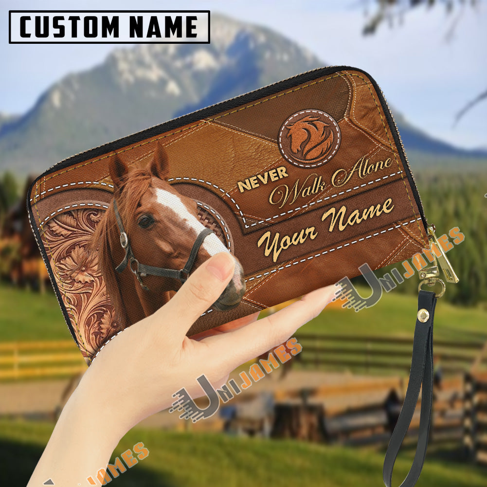 Thoroughbred Never Walk Alone Custom Name 3D Leather Clutch