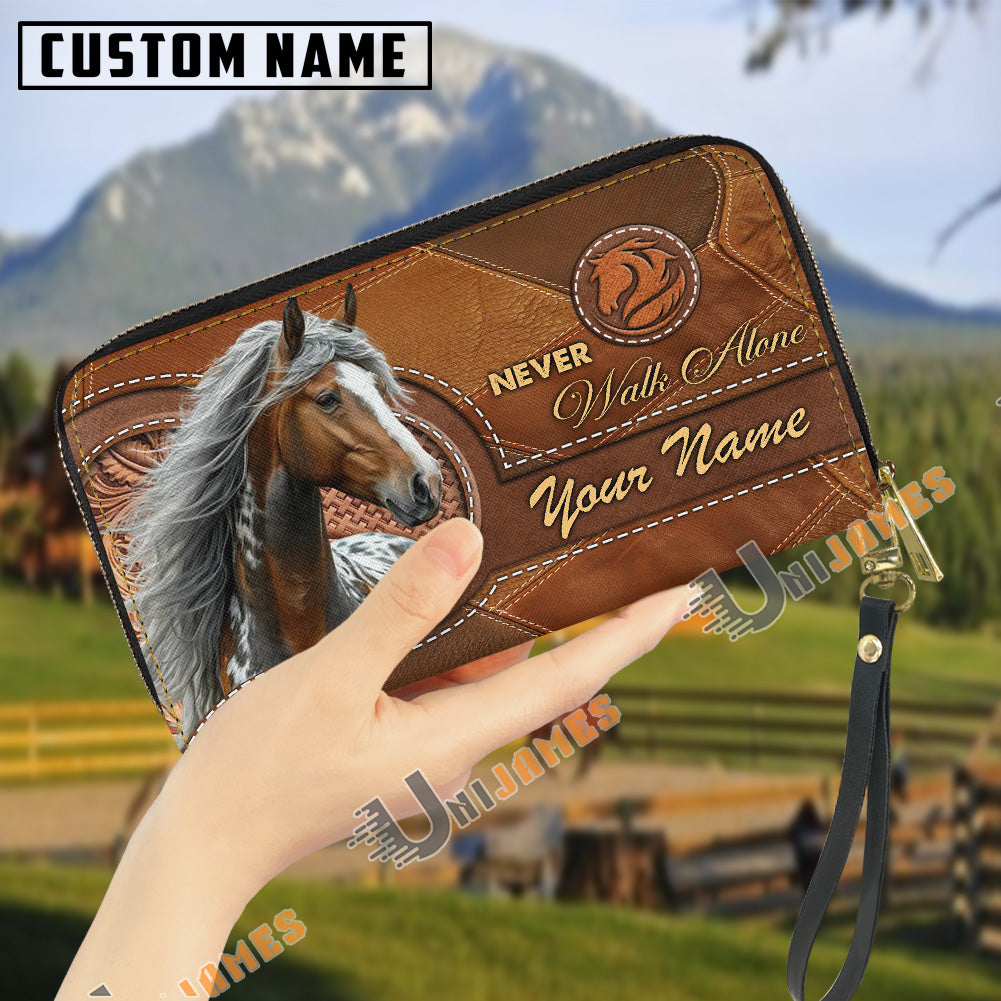 Appaloosa Never Walk Alone Custom Name 3D Leather Clutch