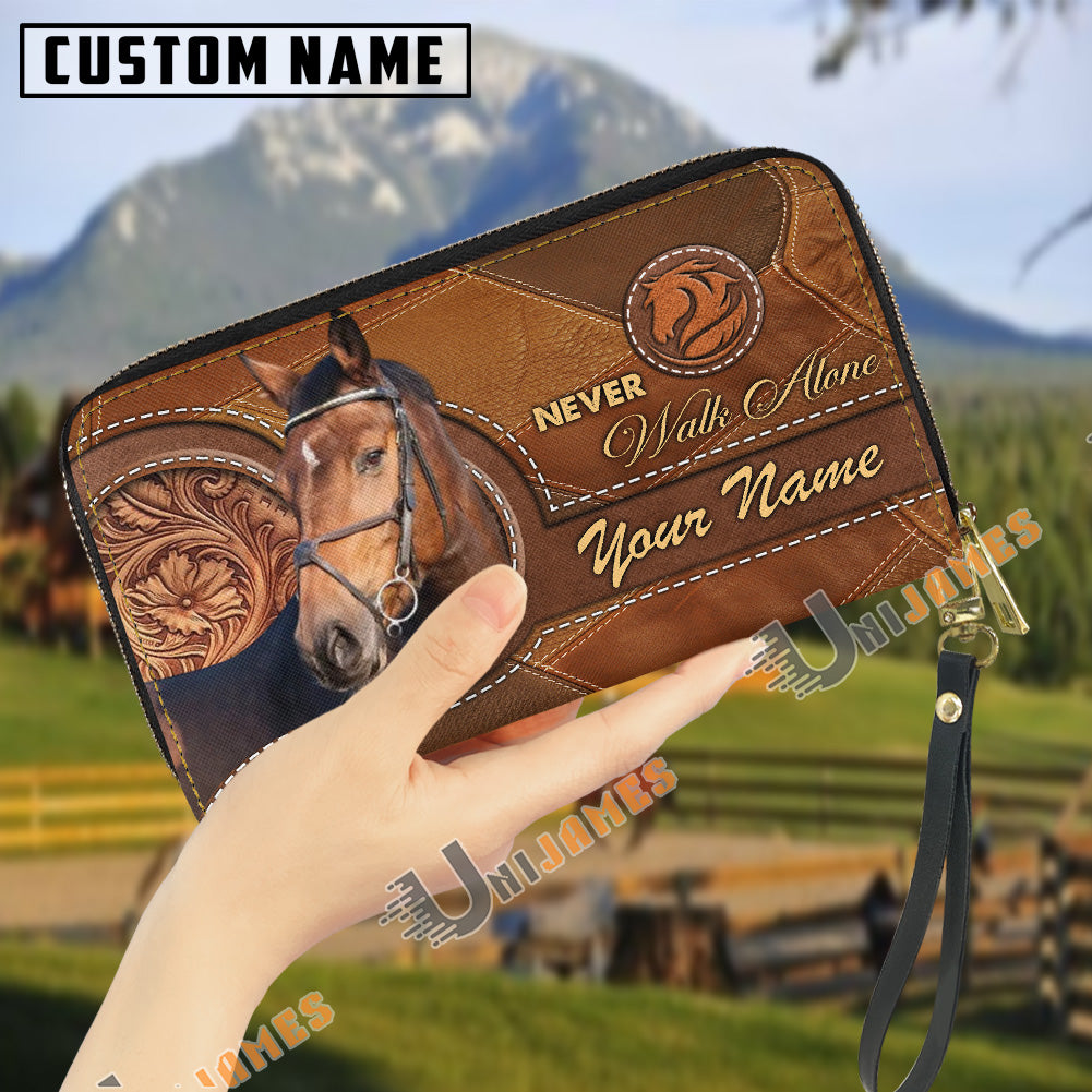 Warmblood Never Walk Alone Custom Name 3D Leather Clutch