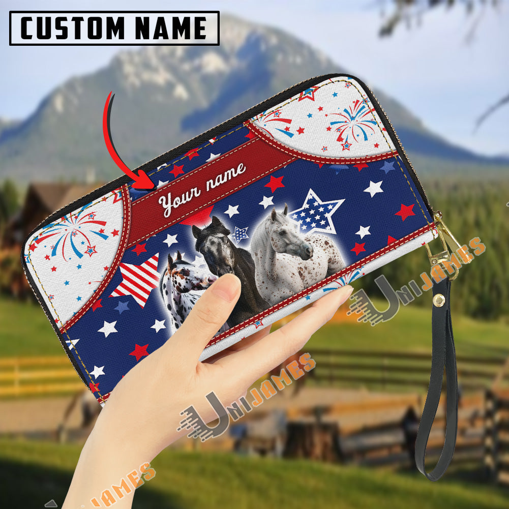 Appaloosa America Lover Custom Name 3D Leather Clutch