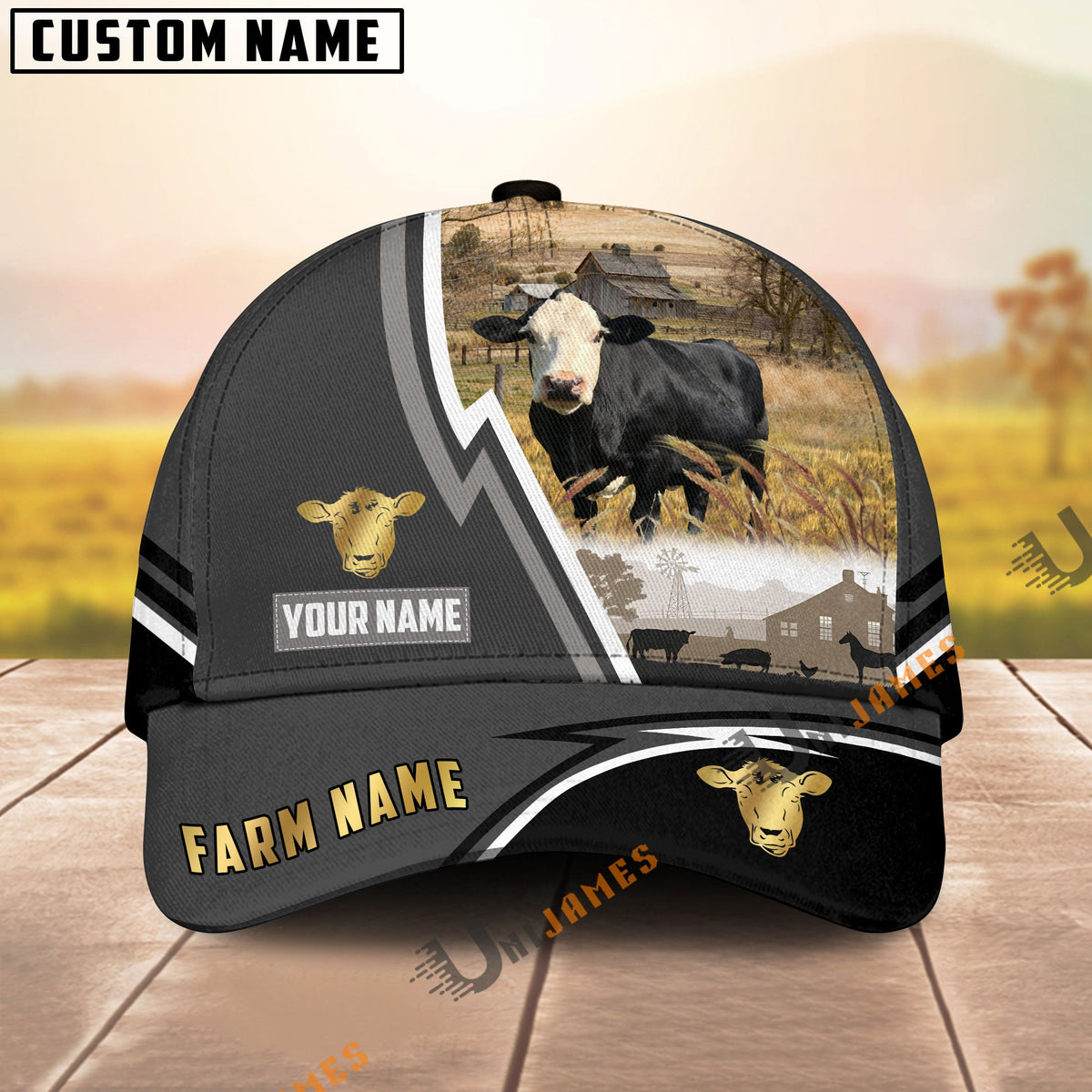 Black Baldy Black White Country Customized Name Brown Leather Pattern Cap