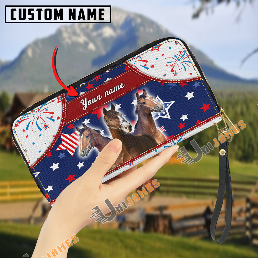 Warmblood America Lover Custom Name 3D Leather Clutch