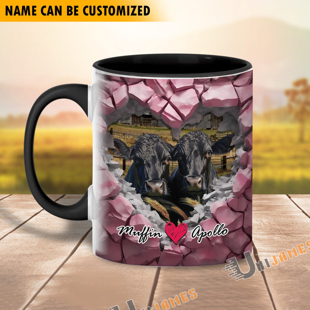 Black Angus Couple Personalized Name Two Tone Mug