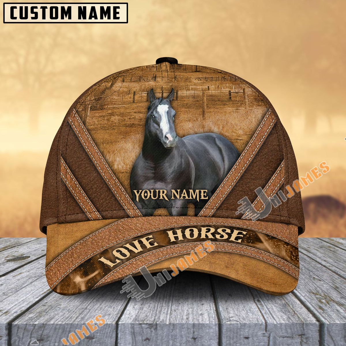 Tennessee Walking Horse Brown Leather Pattern Personalized Name Cap