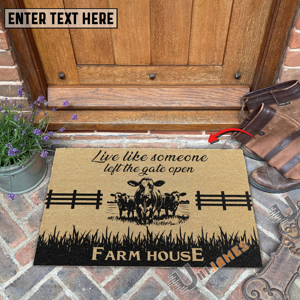 Jersey Custom Farm Name Live Like Someone Left The Gate Open Coir Doormat