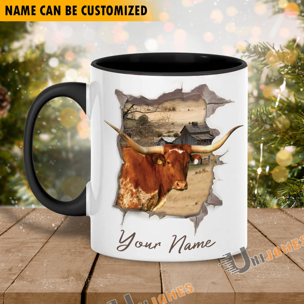 TX Longhorn Funny Personalized Name Two Tone Mug