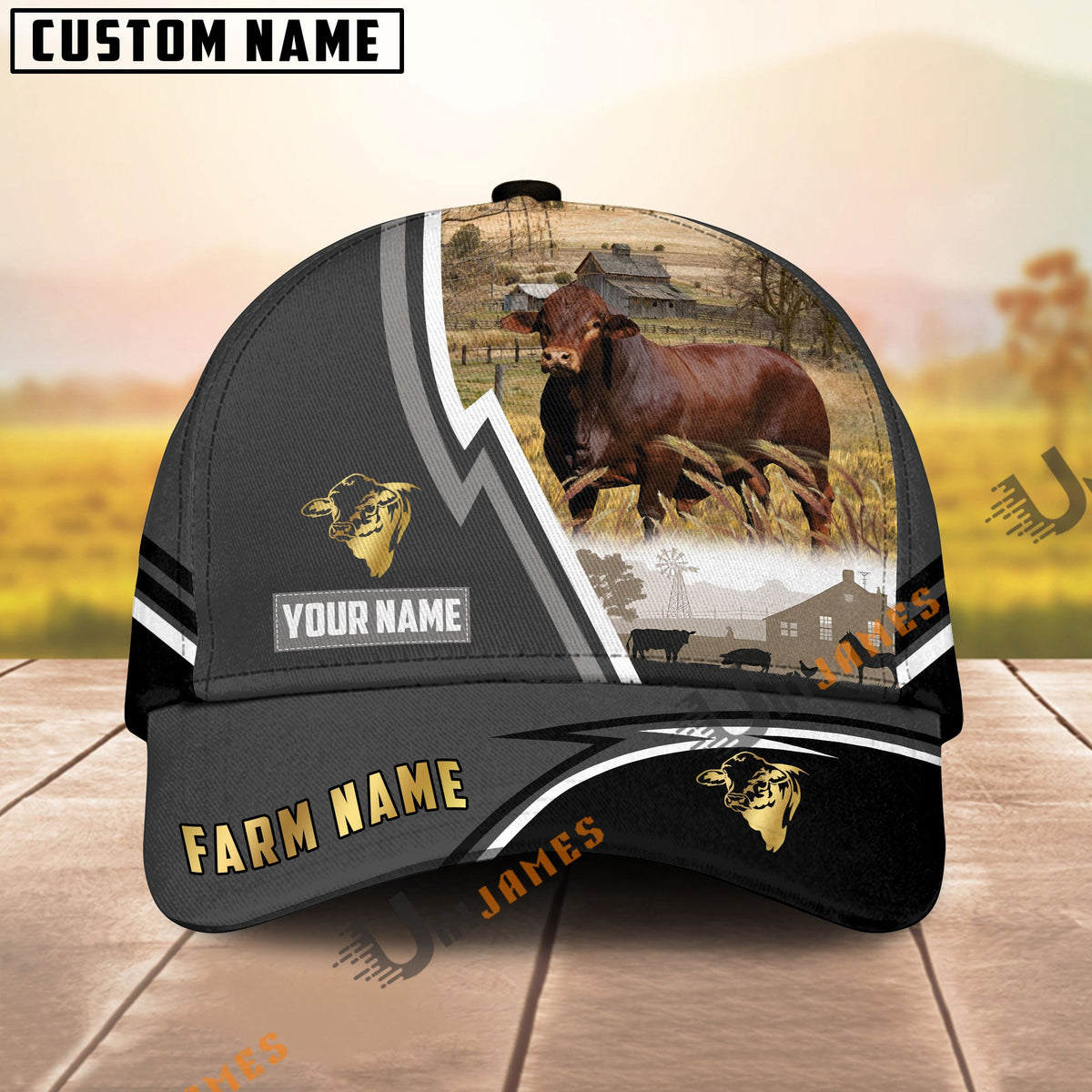 Beefmaster Black White Country Customized Name Brown Leather Pattern Cap