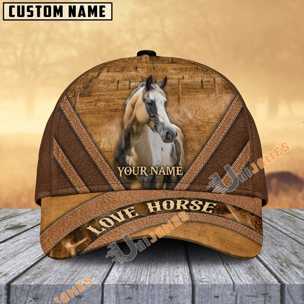 American Paint Horse Brown Leather Pattern Personalized Name Cap