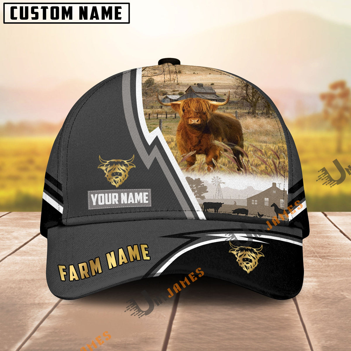 Highland Black White Country Customized Name Brown Leather Pattern Cap