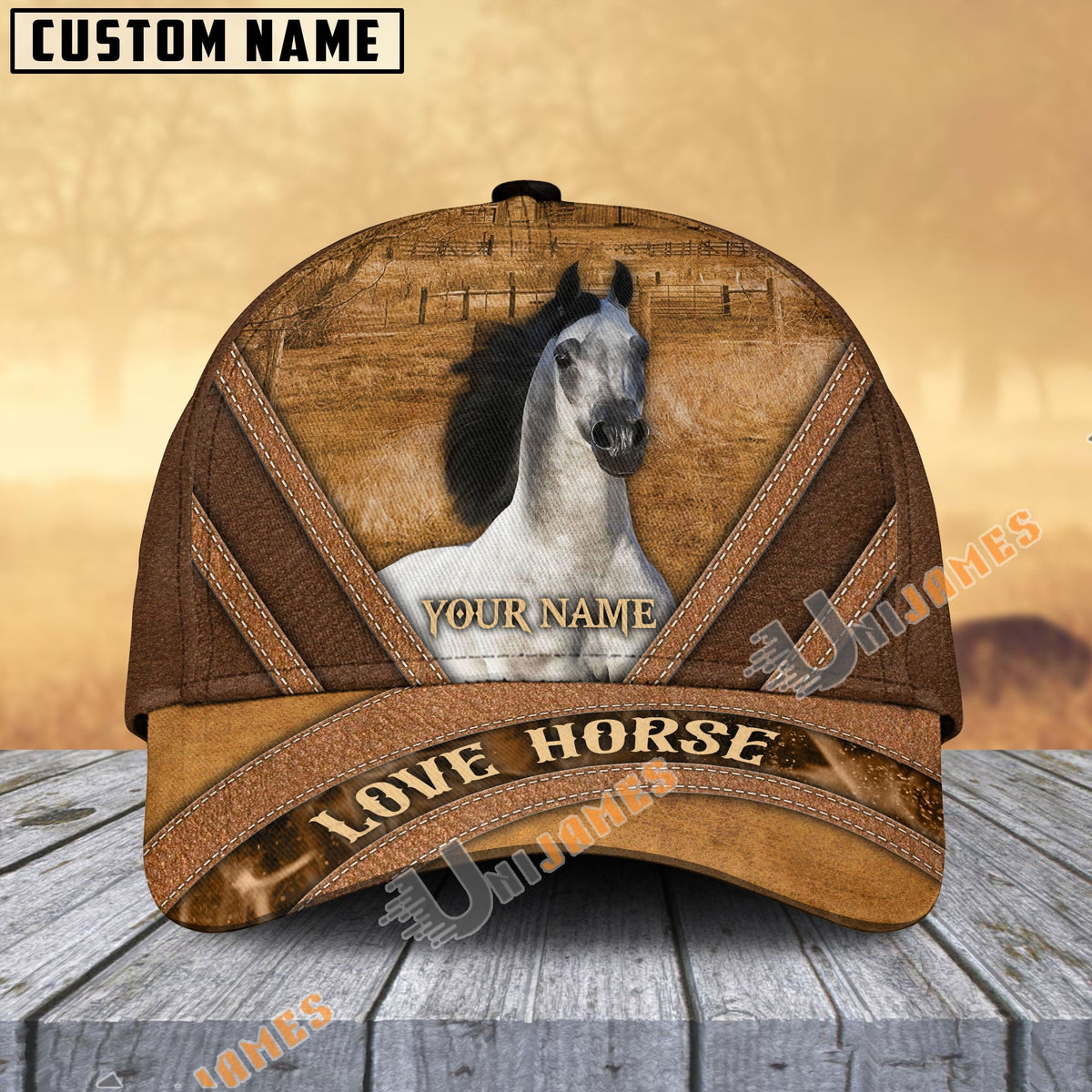 Arabian Horse Brown Leather Pattern Personalized Name Cap