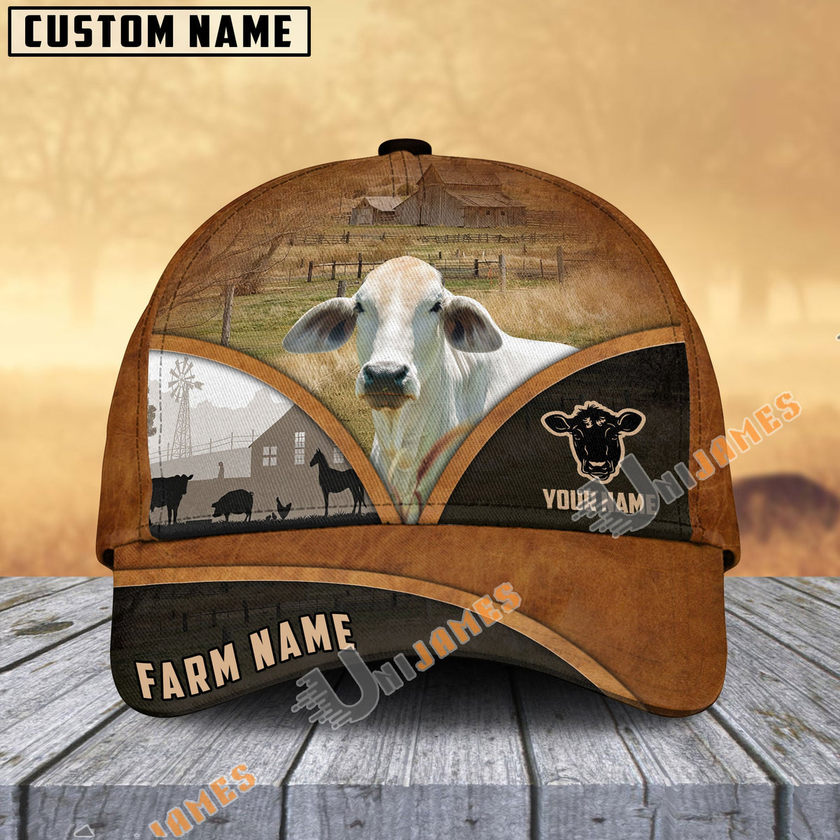 Brahman Farm Country Customized Name Brown Leather Pattern Cap