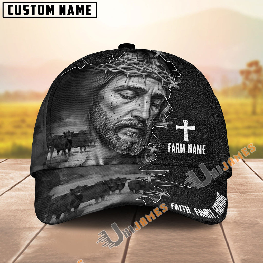 Personalized Faith, Family, Farming Jesus And Cow Cap