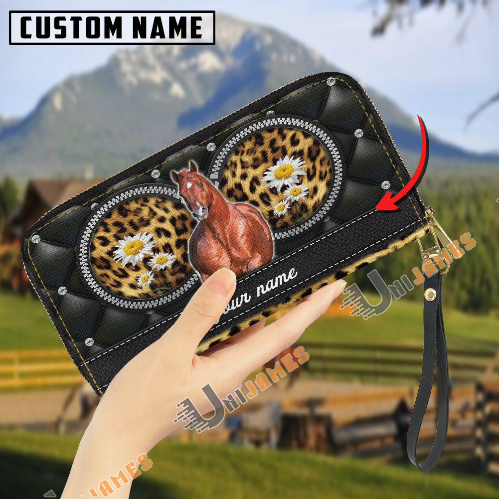 American Quarter Horse Leather Heart Pattern Custom Name 3D Leather Clutch