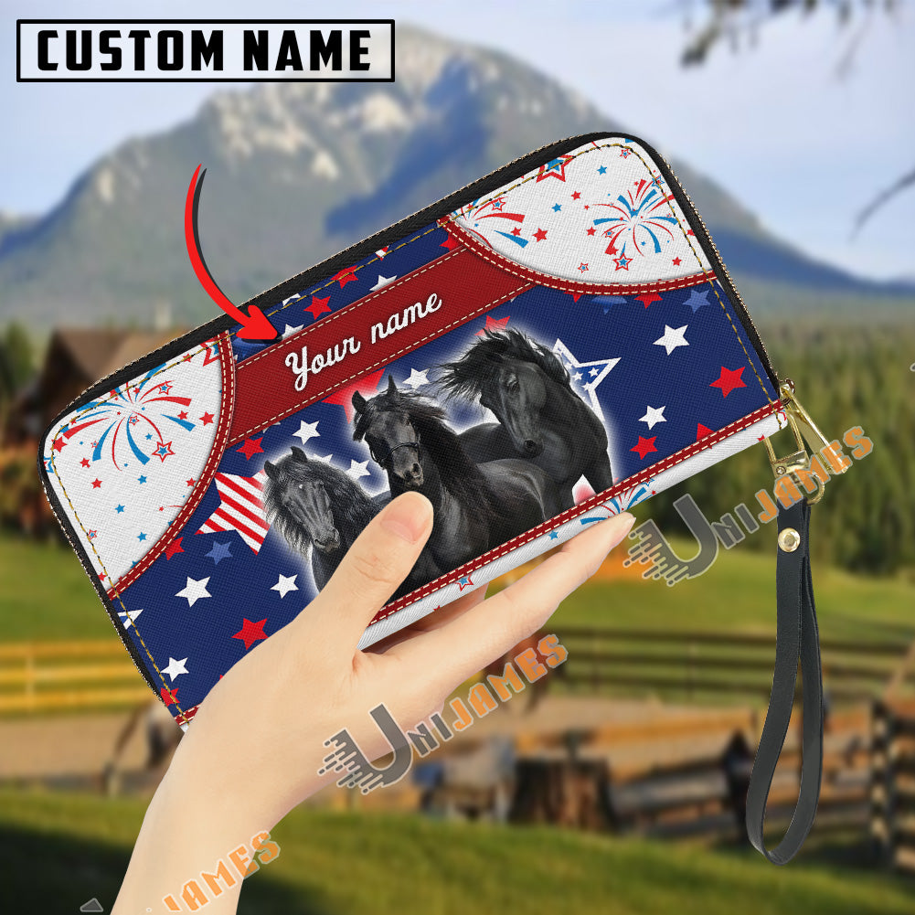 Friesian America Lover Custom Name 3D Leather Clutch