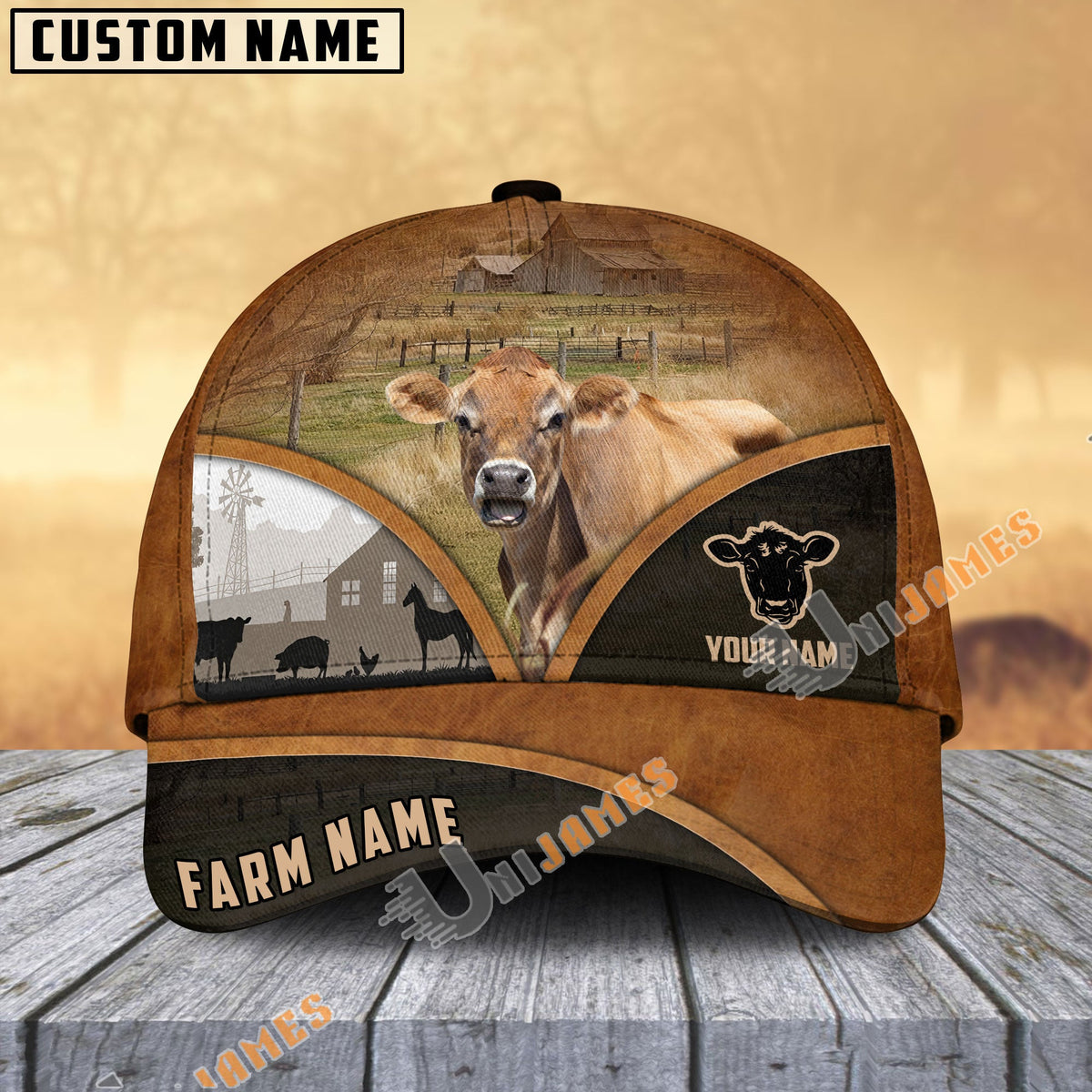 Jersey Farm Country Customized Name Brown Leather Pattern Cap