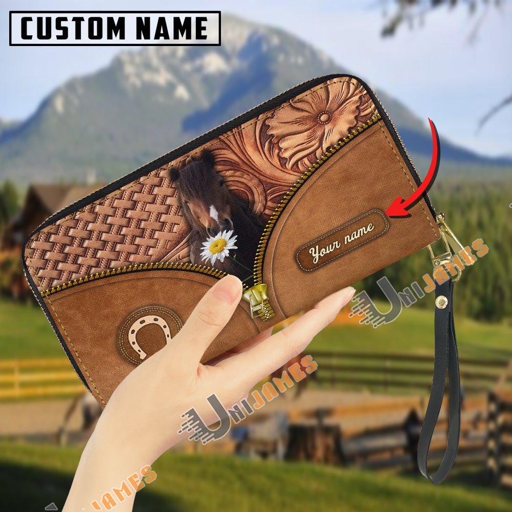 Hackney Center Zip Pattern Custom Name 3D Leather Clutch
