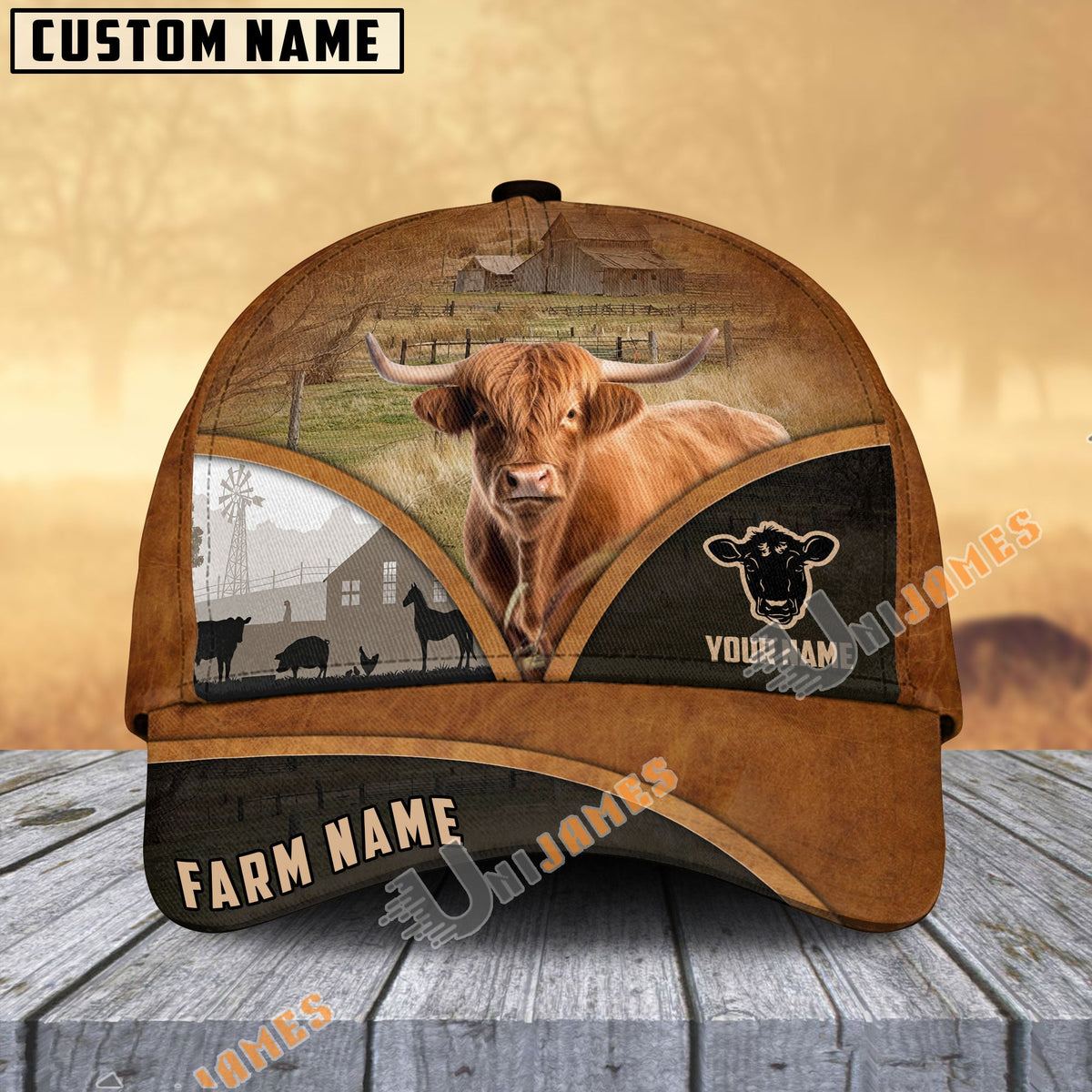 Highland Farm Country Customized Name Brown Leather Pattern Cap