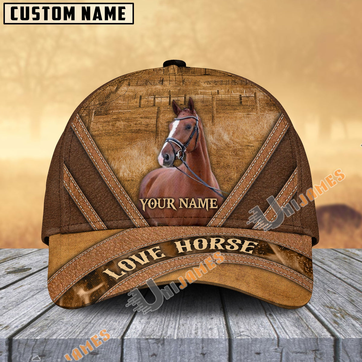 Warmbloods Horse Brown Leather Pattern Personalized Name Cap