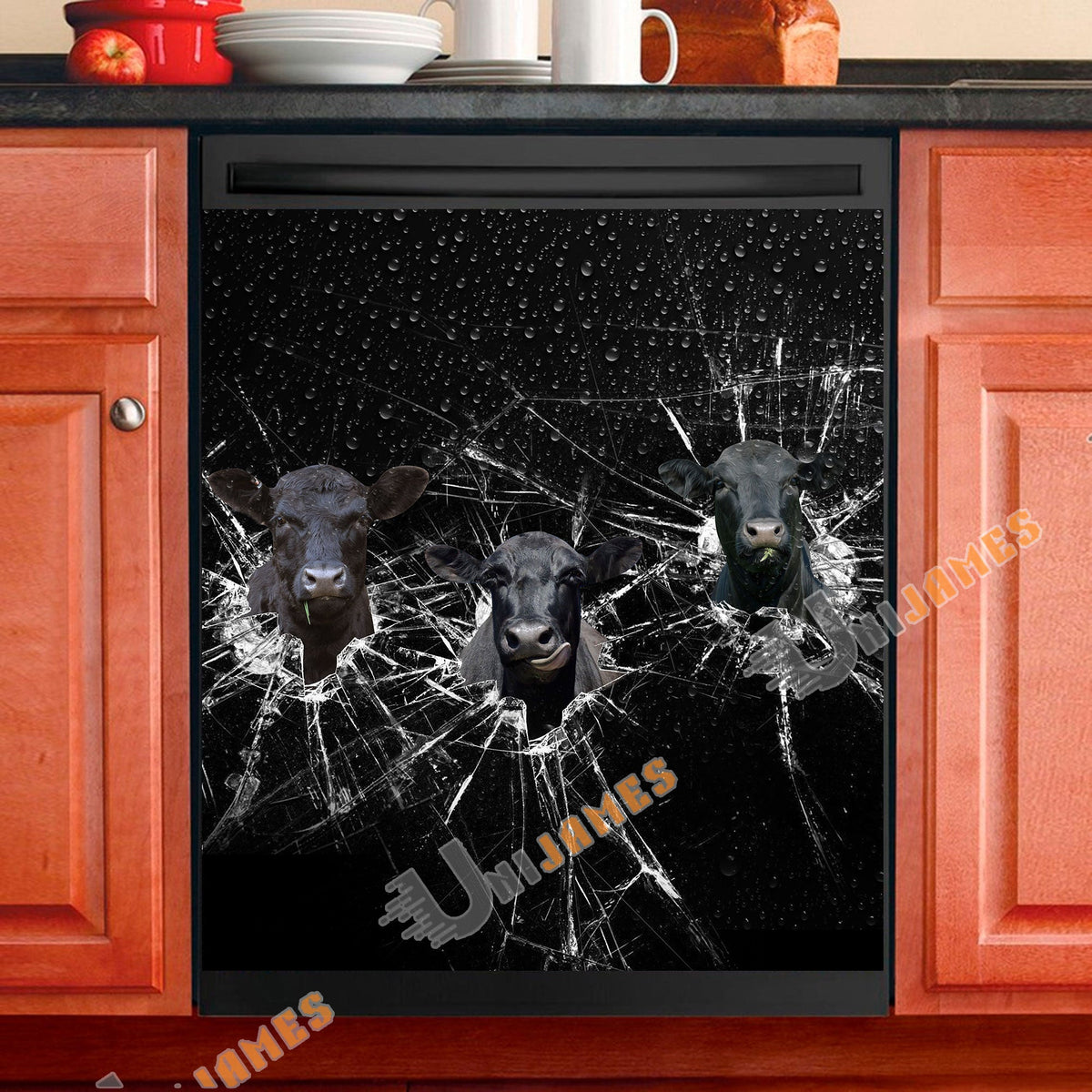 Black Angus Broken Glasses Dishwasher Door Cover